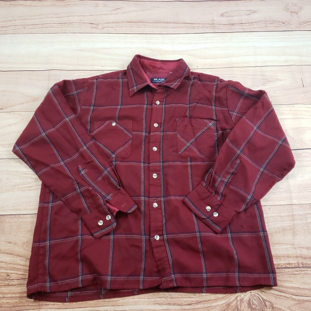 VINTAGE Blair‎ Shirt Mens Large Red Long Sleeve Button Up Casual Flannel Adult